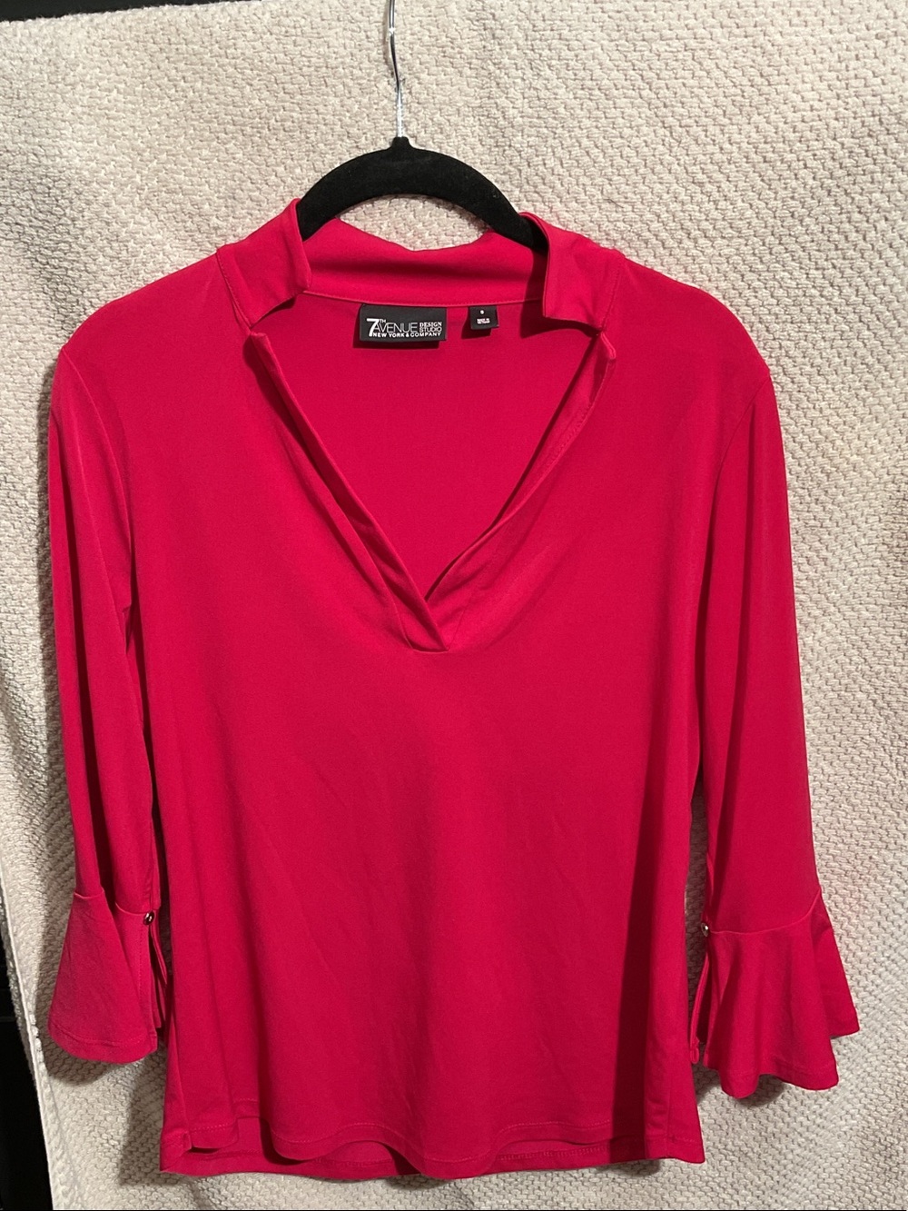 7th Ave Design Studio Fuchsia V-Neck Ruffle Sleeve Blouse